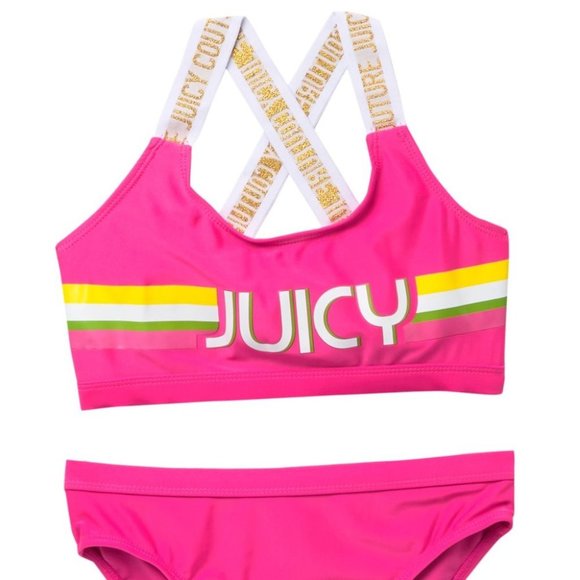 Juicy Couture Logo 2-Piece Swimsuit Big Girls Pink